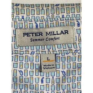Peter Millar Polo Shirt Men Large Blue Cocktails Summer Comfort Performance